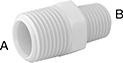 Image of Product. NPT Male × NPT Male. Front orientation. Contains Annotated. Pipe and Fittings. Flame-Retardant PVDF Pipe Fittings for Food and Beverage, Straight Reducers, Male, Threaded Fitting Connection, Hex Body.