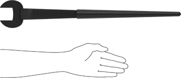 Image of Product. Side1 orientation. Contains SizingReference. Open-End Wrench for Hole Alignment, 1-5/8" Size, 23" Overall Length.