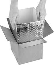 Image of ProductInUse. Front orientation. Shipping Box Liners. Insulated Bubble Shipping Box Liners.