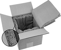 Image of ProductInUse. Front orientation. Contains Inset. Shipping Box Liners. Insulated Recycled Paper Shipping Box Liners.