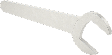 Image of Product. Front orientation. Tight-Clearance Open-End Wrench, Dull Chrome Plated, Round Opening, 1-7/16" Size, 7-11/16" Long.
