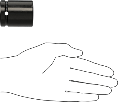Image of Product. Side1 orientation. Contains SizingReference. 6-Point Impact Socket, 3/4" Square Drive, Standard, 25 mm Size, 2" Overall Length.