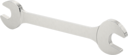 Image of Product. Front orientation. Double Open-End Wrench, Dull Chrome Plated, 21 mm x 23 mm Size, 10-1/8" Overall Length .