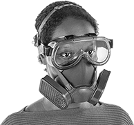 Image of ProductInUse. Respirator Sold Separately. Front orientation. Safety Goggles. Respirator-Fit Safety Goggles.