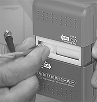 Image of ProductInUse. Front orientation. Electrical Parts Cleaners. Electrical Parts Cleaners for Fiber Optic Connectors, For Plugs.