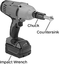 Image of System. Front orientation. Contains Annotated. Countersinks. Impact Wrench Countersinks for Screws.