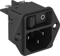 Image of Product. Front orientation. Power Connectors. IEC Connectors, Male Receptacles with On/Off Switch and Light Indicator, Screw On, Single—Unshielded.
