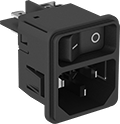 Image of Product. Snap In. Front orientation. Power Connectors. IEC Connectors, Male Receptacles with On/Off Switch, Snap In, Single—Unshielded.