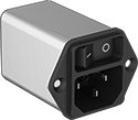 Image of Product. Front orientation. Power Connectors. EMI-Filtering IEC Connectors, Male Receptacles with On/Off Switch, Screw On, Single—Shielded.