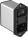 Image of Product. Screw On—Shielded. Front orientation. Power Connectors. EMI-Filtering IEC Connectors, Male Receptacles with On/Off Switch and Light Indicator, Screw On, Single—Shielded.
