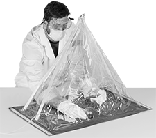 Image of ProductInUse. Back orientation. Contains MultipleImages. Glove Boxes and Bags. Glove Bags, PVC.