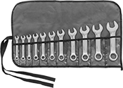 Image of Product. Front orientation. Combination Wrenches. Stubby Combination Wrench Sets, Plastic Roll-Up Pouch.