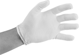 Image of ProductInUse. Nylon Fabric with Open Cuff. Front orientation. Gloves. Inspection Gloves, Nylon Fabric, 8 1/4" Long.