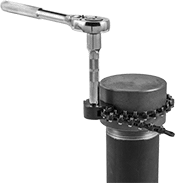 Image of ProductInUse. Shown with Ratchet Wrench (Not Included). Front orientation. Chain Wrenches. Square-Drive Chain Wrenches.