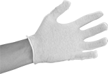 Image of ProductInUse. Cotton Fabric with Open Cuff. Front orientation. Gloves. Inspection Gloves, Cotton Fabric.
