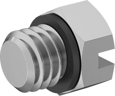 Image of Product. Back. Back orientation. Miniature Nickel-Plated Brass Pipe Fitting, Low-Pressure, Plug with Slotted Drive, 10-32 UNF/UNF.