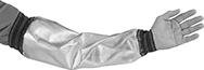 Image of Specification. Front orientation. Carbon Fiber/Kevlar Fabric. Heat-Reflective Aluminized Arm Sleeves.