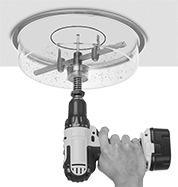 Image of ProductInUse. Hole Saw in Use. Front orientation. Hole Saws. Adjustable-Diameter Hole Saws with Debris Guard.