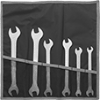 Image of Product. Front orientation. Open-End Wrenches. Tight-Clearance Double Open-End Wrench Sets, Fabric Roll-Up Pouch.