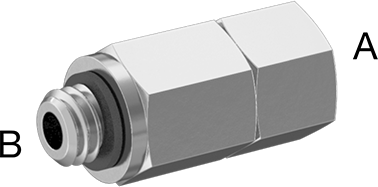 Image of Product. Back. Back orientation. Contains Annotated. Miniature Nickel-Plated Brass Pipe Fitting, Low-Pressure, Adapter with Swivel, 10-32 UNF Female x Male.