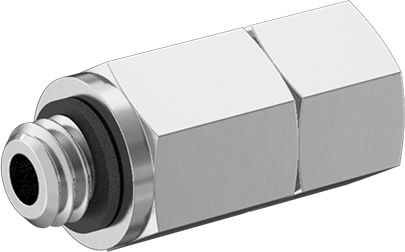 Image of Product. Back. Back orientation. Miniature Nickel-Plated Brass Pipe Fitting, Low-Pressure, Adapter with Swivel, 10-32 UNF Female x Male.
