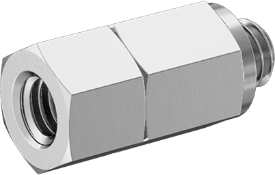 Image of Product. Front. Front orientation. Miniature Nickel-Plated Brass Pipe Fitting, Low-Pressure, Adapter with Swivel, 10-32 UNF Female x Male.
