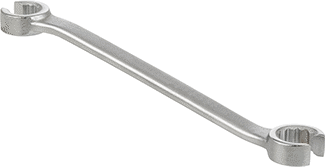 Image of Product. Front orientation. Sure-Grip Open-End Wrench, 12-Point Openings, 15 mm x 17 mm Size, 8" Overall Length.