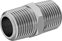 Image of Product. Male. Front orientation. Pipe and Fittings. Medium-Pressure Brass and Bronze Threaded Pipe Fittings, Straight Connectors, Threaded Fitting Connection, Male.