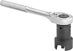 Image of ProductInUse. Shown with Ratchet Wrench (Not Included). Front orientation. Drum Plug Sockets. Square Drive Drum Plug Sockets.