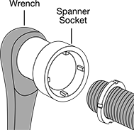 Image of ProductInUse. Socket Shown With Wrench (Sold Separately). Front orientation. Exploded view. Contains Annotated. Sockets. Spanner Sockets.