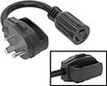 Image of Product. 90° Elbow End Plug with Handle × Socket. Front orientation. Contains Inset. Electrical Cord Adapters. 90° Elbow End, Straight End, 1 Outlet.