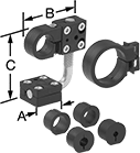 Image of Product. Shown with Included Adapters. Front orientation. Contains Annotated. Brackets. Rotating Sensor and Switch Mounting Brackets.