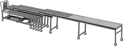 Image of Product. Partially Expanded. Front orientation. Conveyors. Telescoping Mobile Skate Wheel Conveyors.