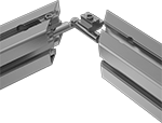 Image of ProductInUse. Front orientation. Exploded view. T-Slotted Framing and Fittings. T-Slotted Framing Brackets, Adjustable Miter Concealed Brackets.