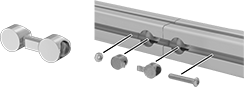 Image of ProductInUse. Front orientation. Exploded view. T-Slotted Framing and Fittings. T-Slotted Framing Brackets, Butt Anchor Concealed Brackets.