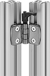 Image of ProductInUse. Front orientation. T-Slotted Framing and Fittings. Hinges for T-Slotted Framing, Lever-Locking Indexing Hinges.