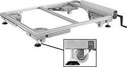 Image of ProductInUse. Front orientation. ZoomedIn view. Contains Inset, MultipleImages. T-Slotted Framing and Fittings. Hydraulic Lift Kits for T-Slotted Framing, Hydraulic Lift Kits with Casters.