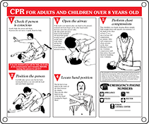 Image of Product. Front orientation. Signs. First-Aid Instructional Signs, CPR for Adults and Children Over 8 Years Old (English).