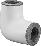 Image of Product. Front orientation. Pipe Insulation. Fiberglass Pipe Insulation, Slit 90° Elbows, PVC Jacket.