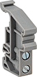 Image of Product. Screw On Rail Stops for DIN 1 or DIN 3 Rails. Front orientation. DIN Rail Stops. For DIN 3 or DIN 1 Rails, Screw On.