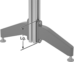 Image of ProductInUse. Offset Feet Sold Separately (Threaded Feet Not Included). Front orientation. Contains Annotated. T-Slotted Framing and Fittings. Feet for T-Slotted Framing, Offset Feet, For Single Rails.