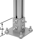 Image of Product. Front orientation. Contains Annotated. T-Slotted Framing and Fittings. Feet for T-Slotted Framing, Corner Base Plates, For Single Rails.