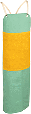 Image of Product. Cotton and Leather. Front orientation. Aprons. Welding Aprons, Cotton Fabric and Leather, Reinforced Stomach, Green/Yellow.