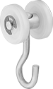 Image of Product. 1 Roller. Front orientation. Door Tracks and Fittings. Curved Roller Tracks for Doors, Curtains, and Strip Doors, Hangers with Hook, For 100 lb. Track Capacity, 1 Roller.