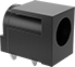 Image of Product. Front orientation. Power Connectors. Barrel DC Connectors, Circuit-Board-Mount 90° Elbow Female Receptacles.