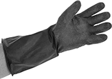 Image of ProductInUse. Textured. Front orientation. Gloves. Butyl Chemical-Resistant Gloves.