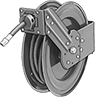 Image of Product. 6" Lg. × 6" Wd. Mounting Base. Front orientation. Hose Reels. Reels with Lightweight Air Hose with Threaded Fittings, PVC Hose, 6" Long Mounting Base.
