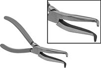 Image of Product. Front orientation. Contains Inset. Long-Nose Pliers. Double-Bent Nose Pliers, Standard Nose with Flat Jaw, Cushion Grip, 90° Jaw Bend.