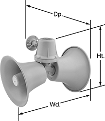 Image of Product. Front orientation. Contains Annotated. Speakers. Dual Horn-Shaped Speakers.