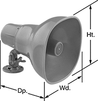 Image of Product. Front orientation. Contains Annotated. Speakers. Horn-Shaped Speakers, Style B.